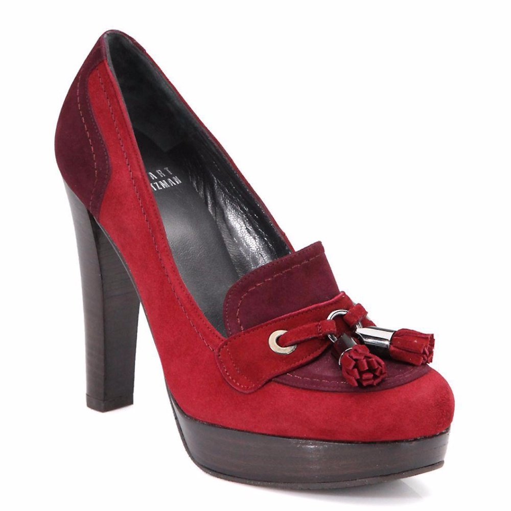 Stuart Weitzman Red Mezzaluna Suede Tassel Heels